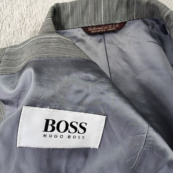 Boss Hugo Boss Corleone Blazer Men's 40L Grey Striped Ventless Wool Suit Jacket - Picture 8 of 13